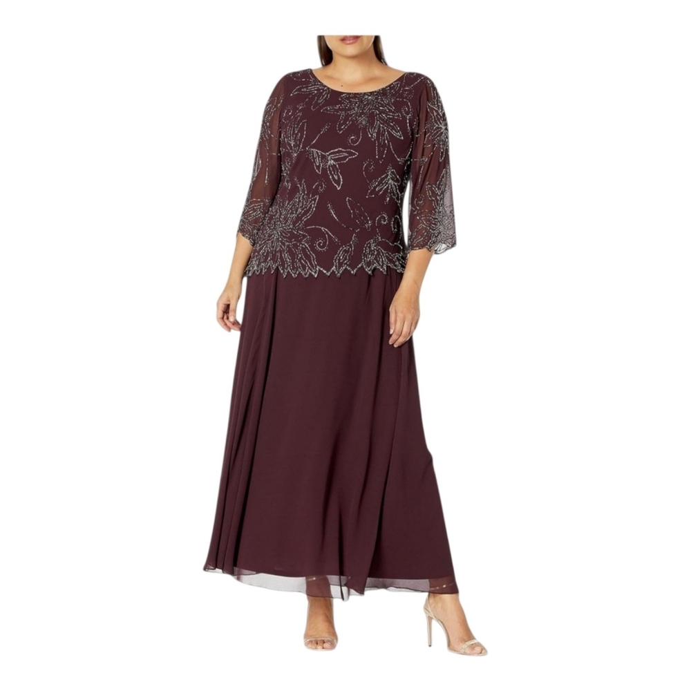 NEW J Kara Womens 3/4 Sleeve Scallop Edge Bodice Mock Flare Dress 16 P